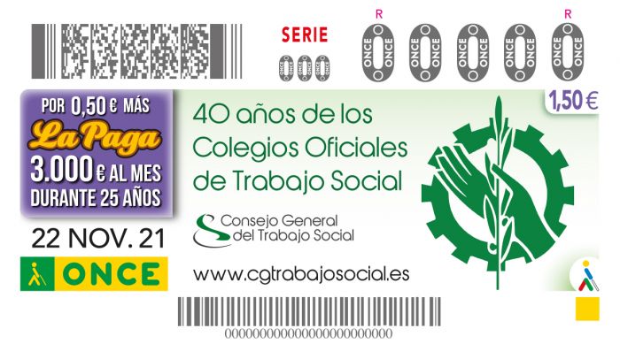 Cupón conmemorativo de la ONCE por los 40 años de los colegios profesionales de Trabajo Social