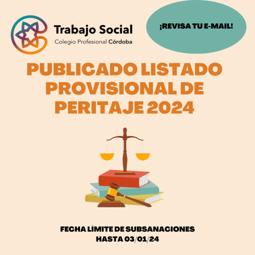 PUBLICADO EL LISTADO PROVISIONAL DE LA BOLSA DE PERITAJE 2024 DEL C.P.T.S. CORDOBA