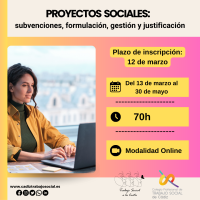 Curso Online "Proyectos Sociales: Subvenciones formulación, gestión y justificación". 70h