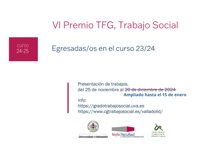 Abierto el plazo de presentación para el VI Premio TFG de Trabajo Social del COTSVa_Sg y la FEyTS de la Uva