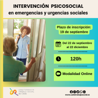 Curso online "Intervención Psicosocial en Emergencias y Urgencias Sociales". 120h. 8º Edición