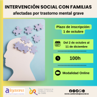 Curso online "Intervención social con familias afectadas por trastorno mental grave". 100h