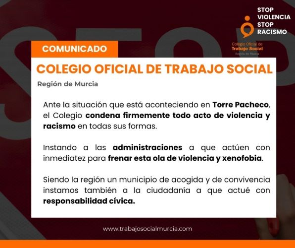 El Colegio condena los llamamientos y la incitación a la violencia que están sucediendo en Torre Pacheco